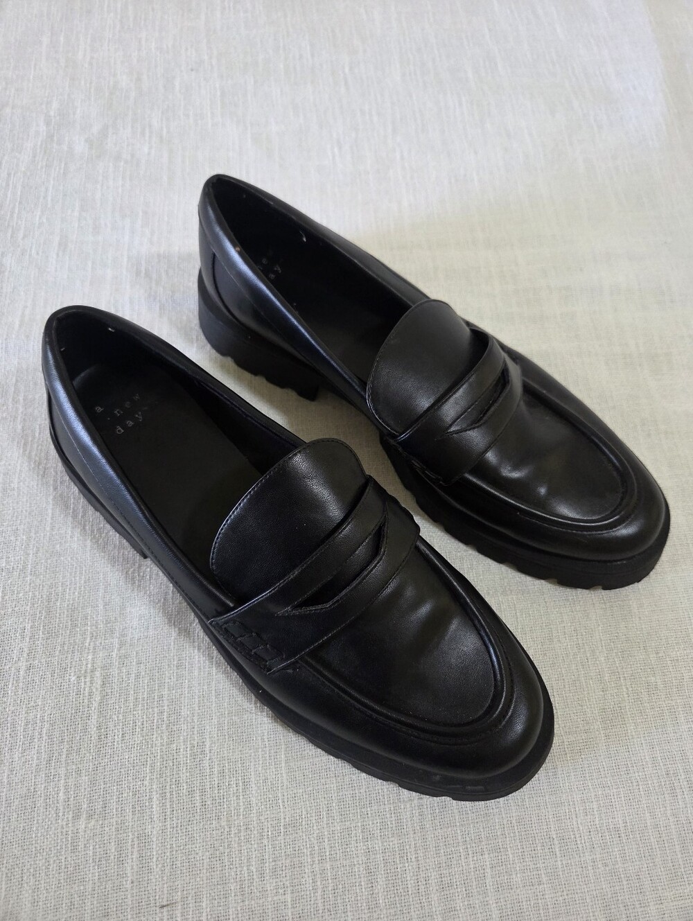 Womens 9.5 Black Leather Penny Loafers A New Day